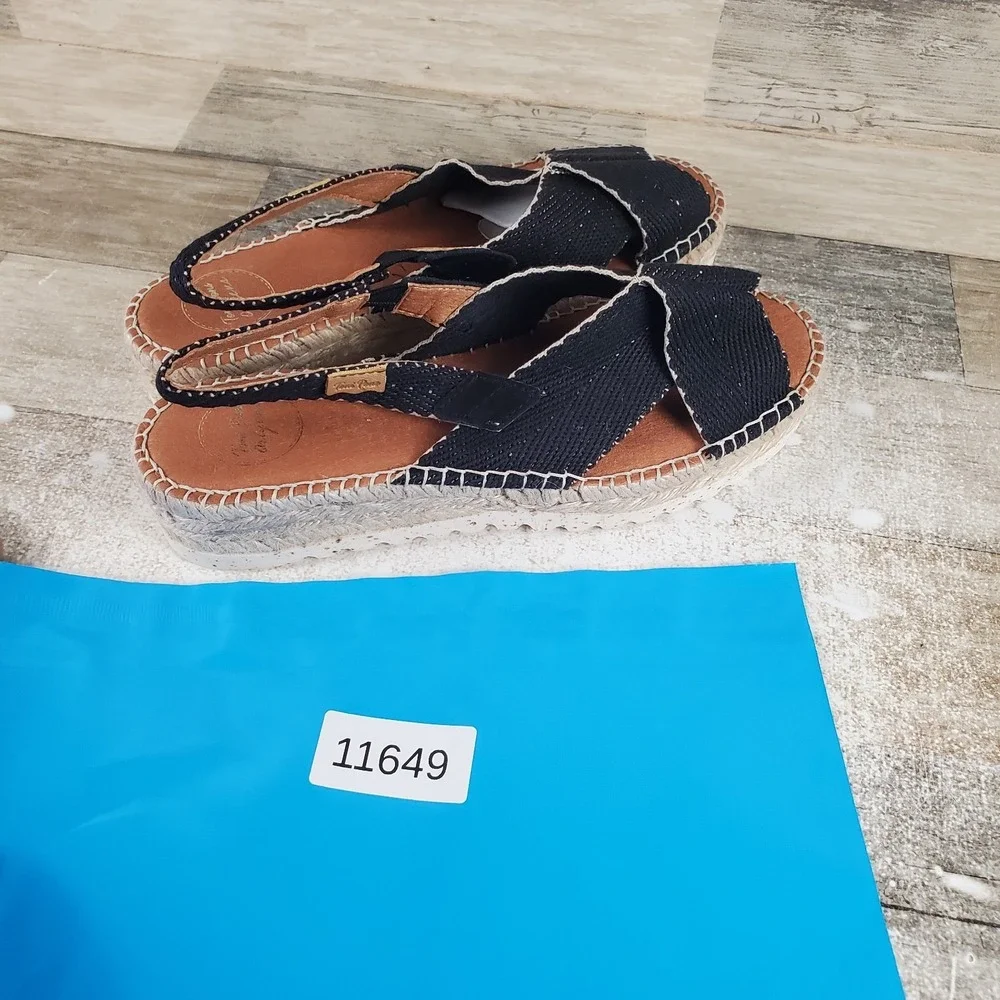 Woven Crisscross Black Espadrille Platform Slingback